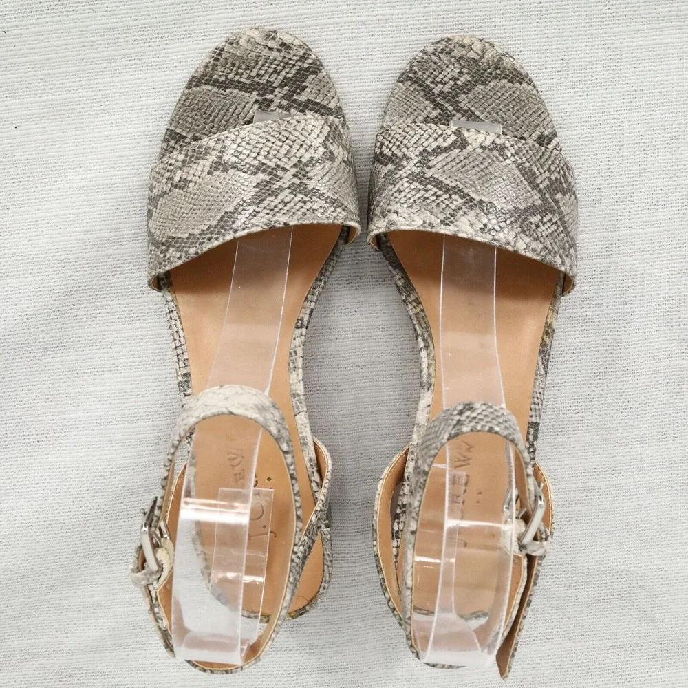 J Crew Sandals Womens 6 M Gray Animal Print Block Heels Ankle Strap Shoes